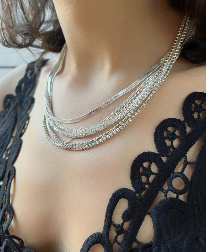 گردنبندچندلاین ماری و تنیسی ابکاری نقره