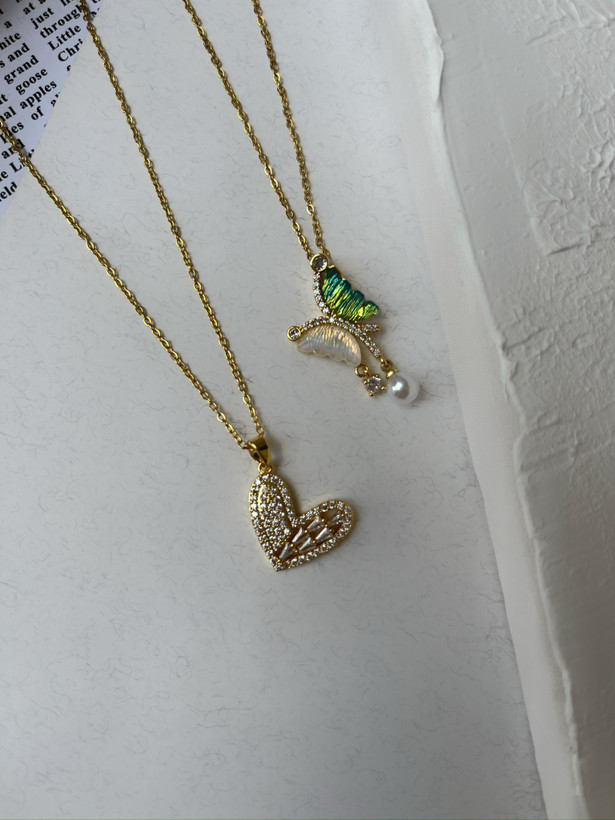 گردنبند قلب طلایی گردنبند پروانه دورنگ طلایی