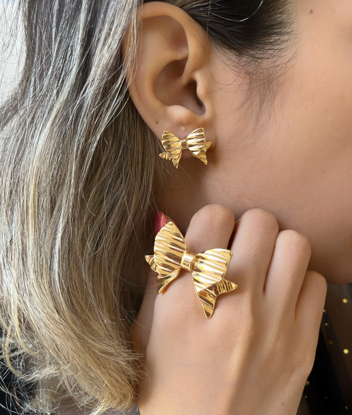 ست گوشواره و انگشتر پاپیونی مدل کرکره